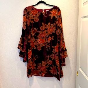 Velvet Wide Sleeve Floral Dress